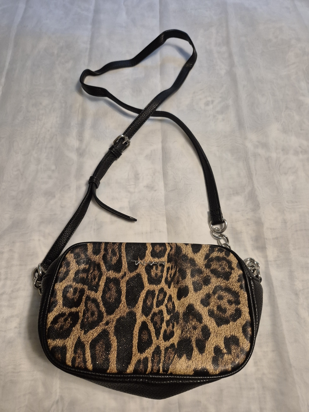 Tahari Leopard Print Crossbody Bag - Black Trim